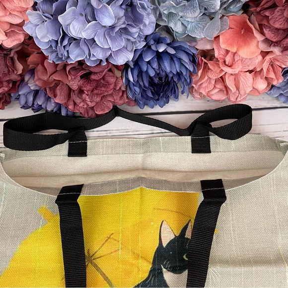 Eco-Friendly Black Cat with Yellow Umbrella Folding Tote Bag - Picture 9 of 12